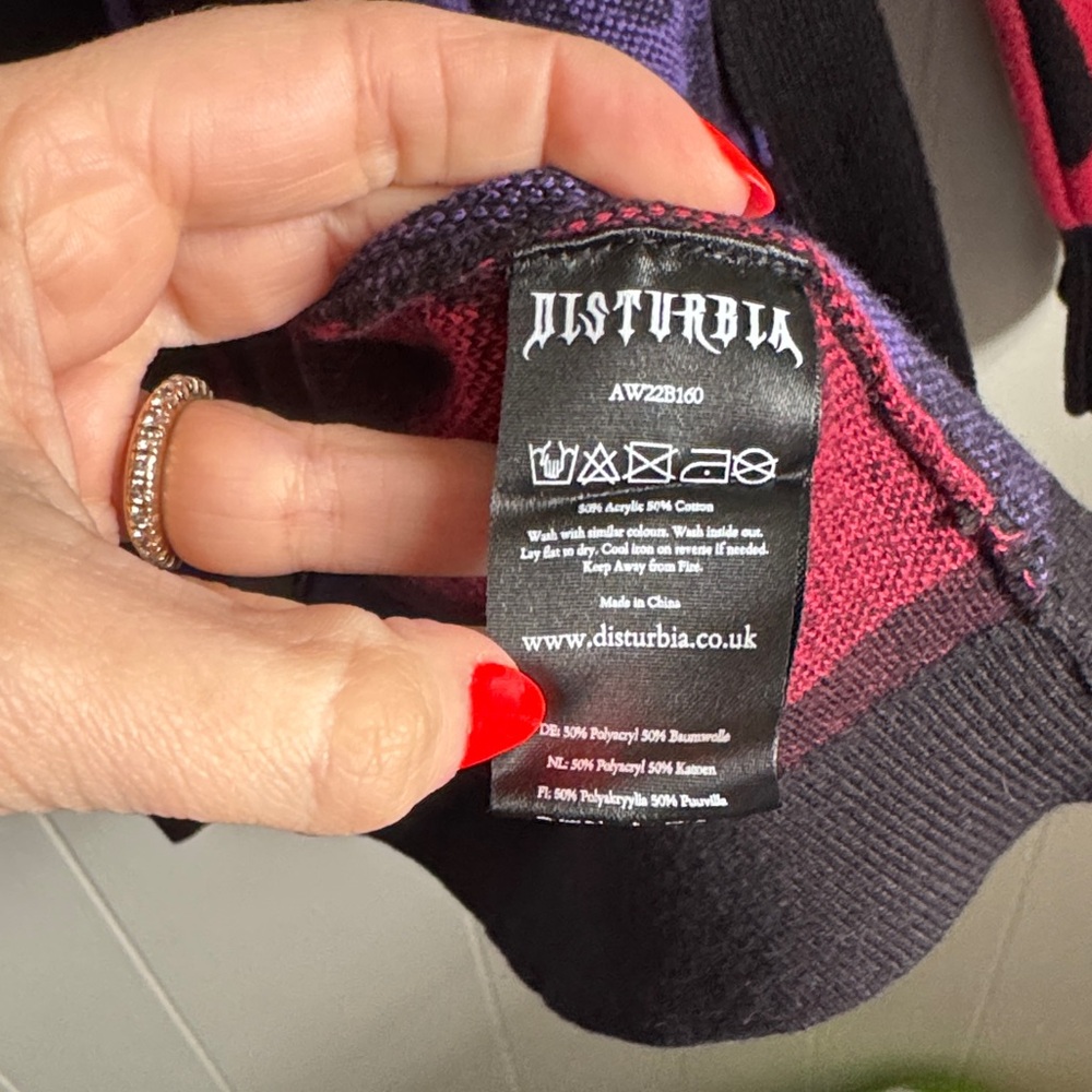 Disturbia Patchwork Open Cardigan in Black, Purple, Green & Red - Picture 3 of 10